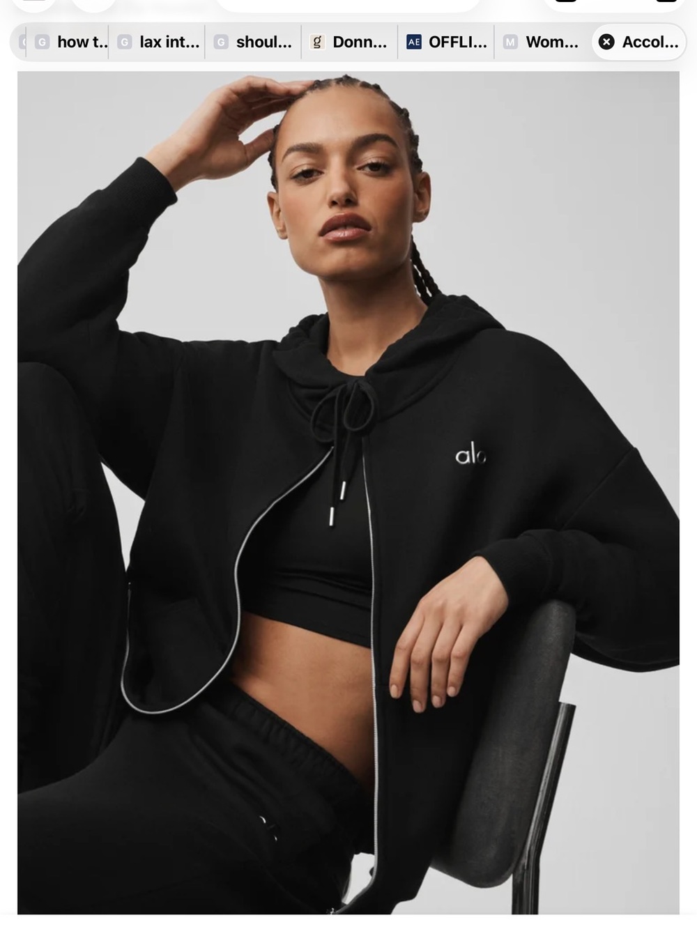 ALO Yoga Black Zip Hoodie with Drawstring